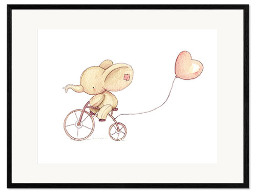 Framed art print Cute Elephant riding his bike