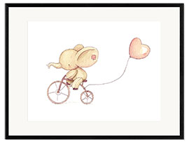 Ingelijste kunstdruk Cute Elephant riding his bike