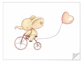 Selvklebende plakat Cute Elephant riding his bike