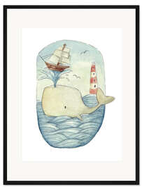 Gerahmter Kunstdruck Süßer Wal im Meer