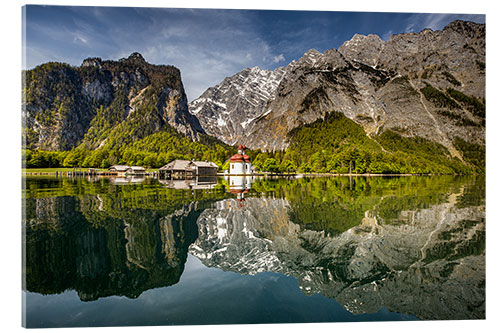 Tableau en verre acrylique Le Königssee avec la chapelle St. Bartholomä