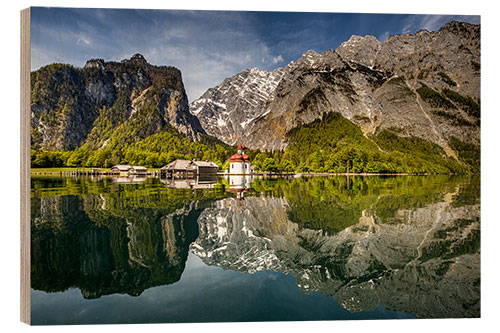 Hout print Königssee with St. Bartholomä