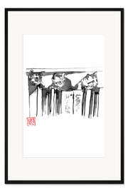 Gerahmter Kunstdruck Katzen auf Büchern