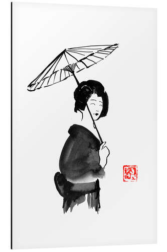 Alubild Geisha mit Regenschirm