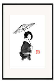 Gerahmter Kunstdruck Geisha mit Regenschirm