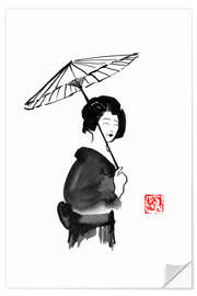 Muursticker Geisha with an umbrella