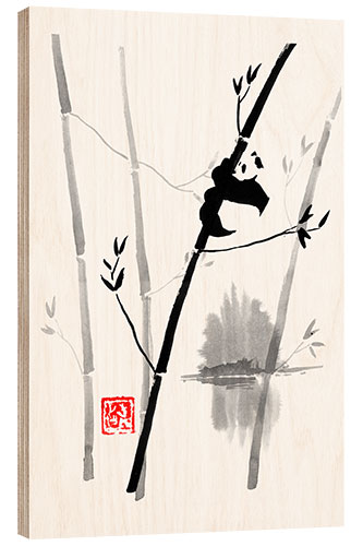 Wood print Panda on the bamboo tree