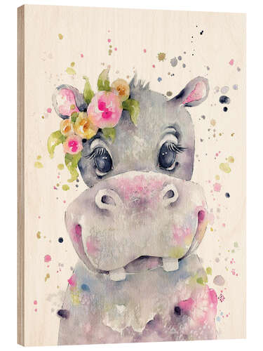 Wood print Little Miss Hippo