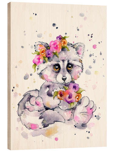 Wood print Sweet Raccoon