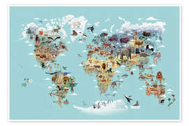 Kunstwerk  Wereldkaart met dieren - Dieter Braun