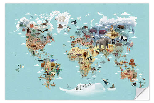 Sticker mural Carte du monde des animaux