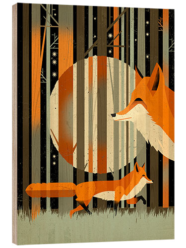 Wood print Midnight Foxes