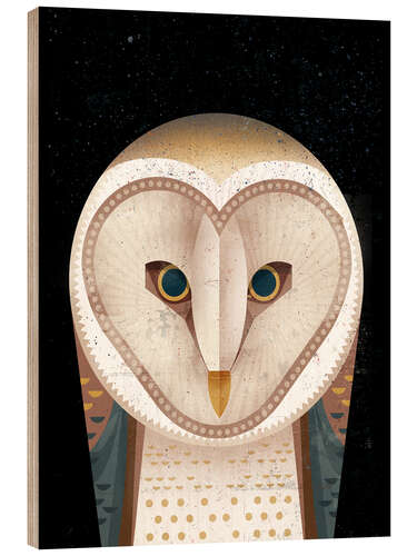 Wood print Barn Owl