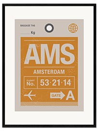 Impresión de arte enmarcada Etiqueta de viaje de Ámsterdam