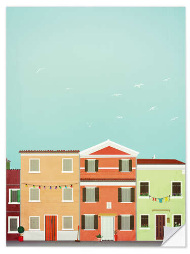 Selvklebende plakat Colorful Row Houses in Venice