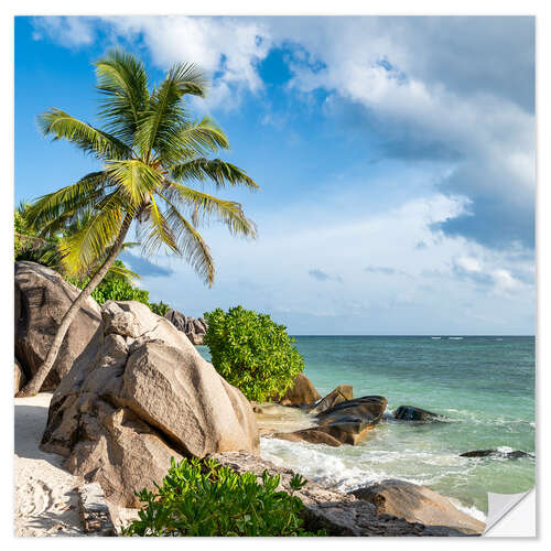 Selvklebende plakat Anse Source d'Argent beach in the Seychelles