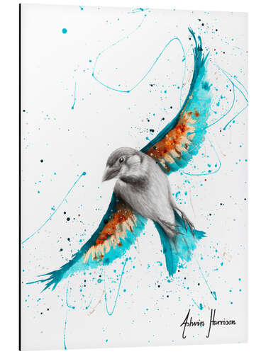 Tableau en aluminium Oiseau turquoise ensoleillé