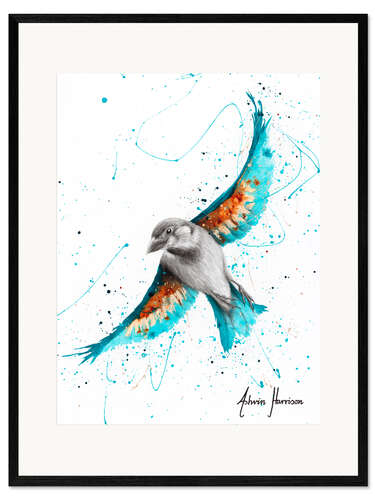 Ingelijste kunstdruk Sunny Turquoise Bird