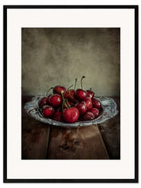 Ingelijste kunstdruk Still life with fresh cherries