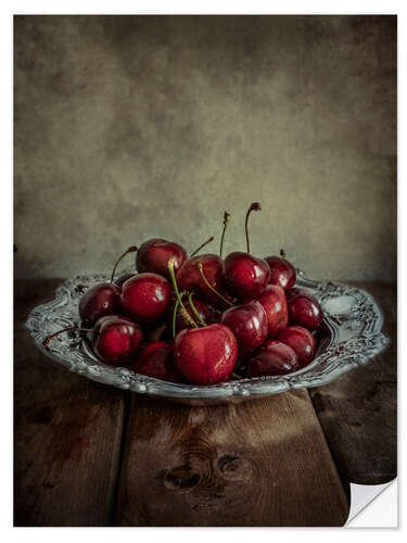 Selvklebende plakat Still life with fresh cherries