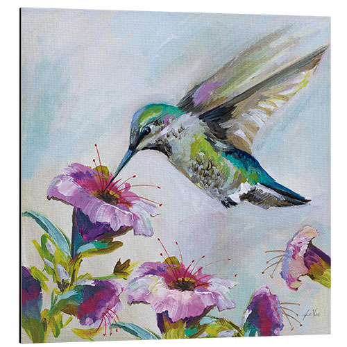 Alubild Kolibri mit Hibiskusblüten II