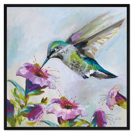 Gerahmter Kunstdruck Kolibri mit Hibiskusblüten II