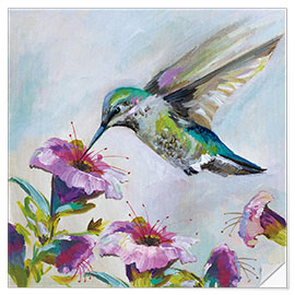 Muursticker Hummingbird with hibiscus flowers II