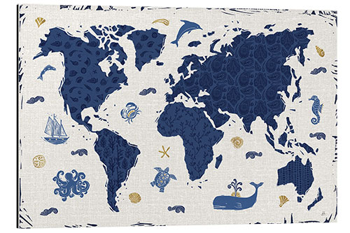 Aluminium print Indigo World Map