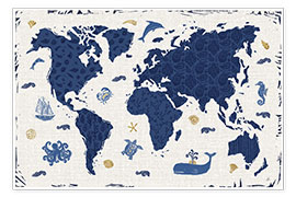 Poster Carte du monde indigo