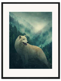 Gerahmter Kunstdruck Weißer Wolf im Wald