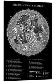 Alubild Mondkarte (englisch, schwarz)