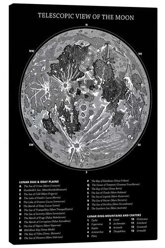 Canvas-taulu Moon map (english, black)