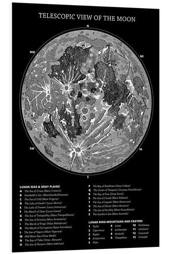 PVC print Moon map (english, black)