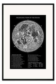 Gerahmter Kunstdruck Mondkarte (englisch, schwarz)