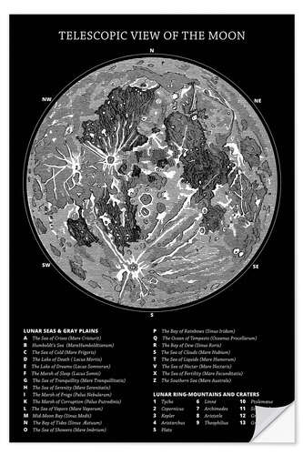 Sisustustarra Moon map (english, black)