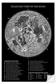 Självhäftande poster Moon map (english, black)