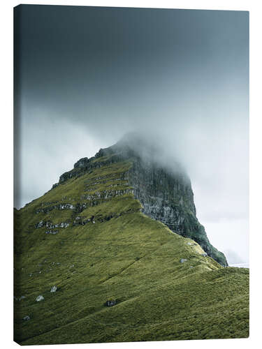 Canvas print Rock massif in the fog on the Faroe Islands