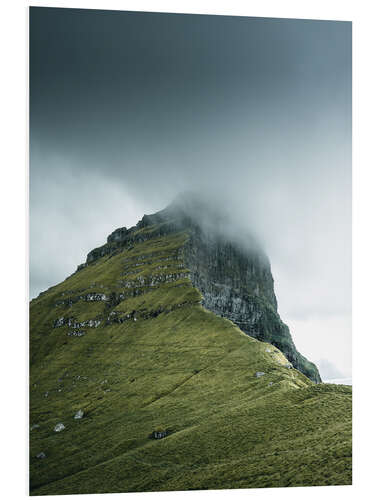 PVC print Rock massif in the fog on the Faroe Islands