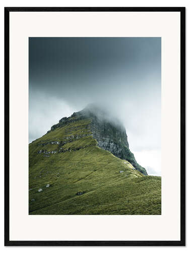 Framed art print Rock massif in the fog on the Faroe Islands