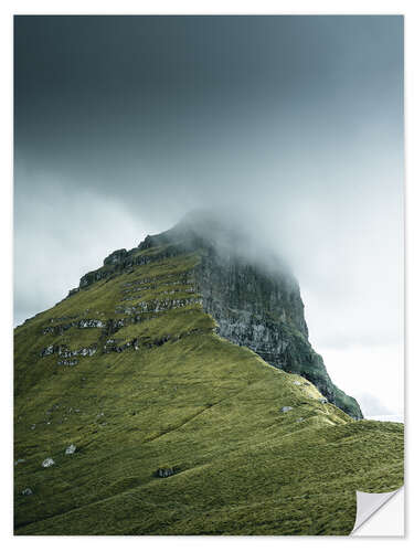 Wall sticker Rock massif in the fog on the Faroe Islands