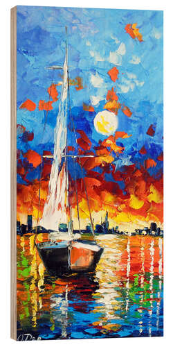 Wood print Evening sailboat