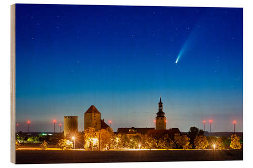 Holzbild Komet Neowise über Burg Querfurt