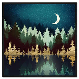 Gerahmter Kunstdruck Waldsee unter dem Sternenhimmel