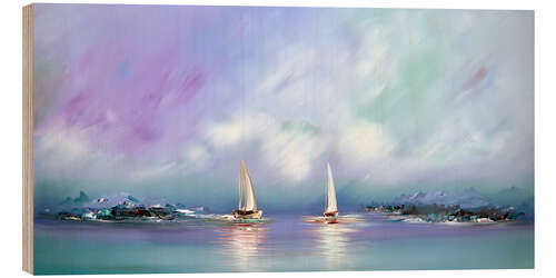 Wood print Sailing in pastel