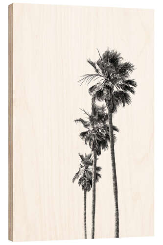 Wood print Black and white palm trees