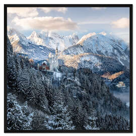 Gerahmter Kunstdruck Schloss Neuschwanstein im Winter, Allgäu, Bayern