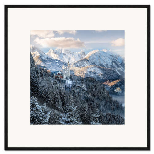 Impression artistique encadrée Château de Neuschwanstein en hiver, Allgäu, Bavière