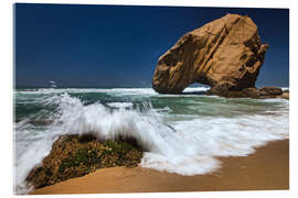 Acrylglasbild Felsen im Meer am Strand von Santa Cruz in Portugal