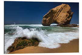 Aluminiumsbilde Rocks in the sea on Santa Cruz beach in Portugal