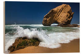 Wood print Rocks in the sea on Santa Cruz beach in Portugal